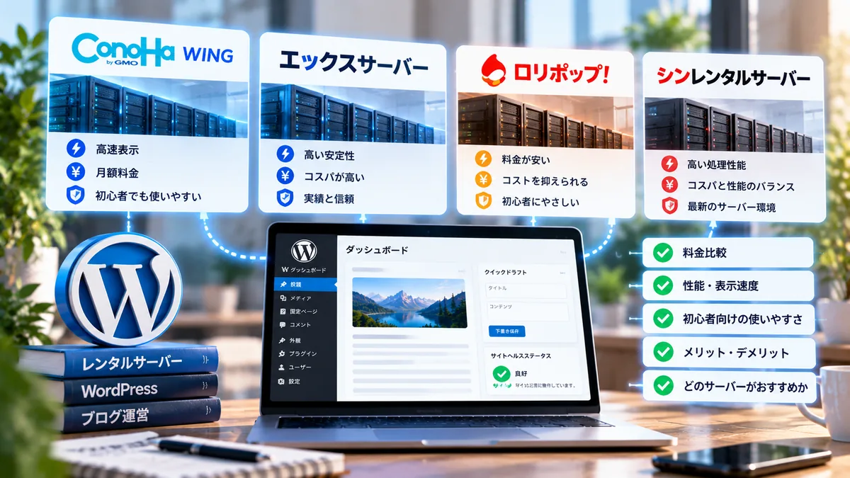 WordPress向けレンタルサーバーの料金と性能を比較するイメージ