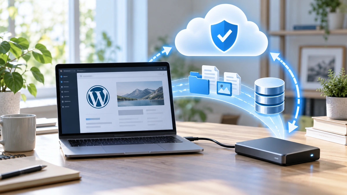 WordPressのファイルとデータベースをバックアップするイメージ
