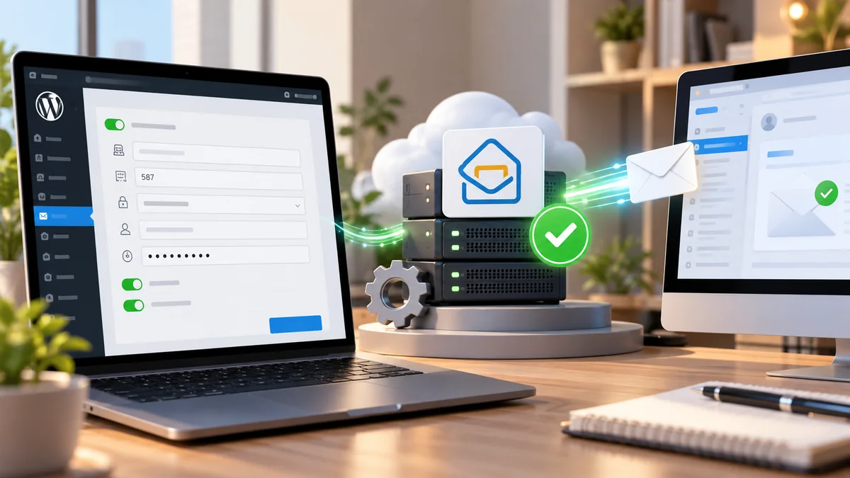 WordPressからZoho Mail SMTPへ安全に通知を送るイメージ